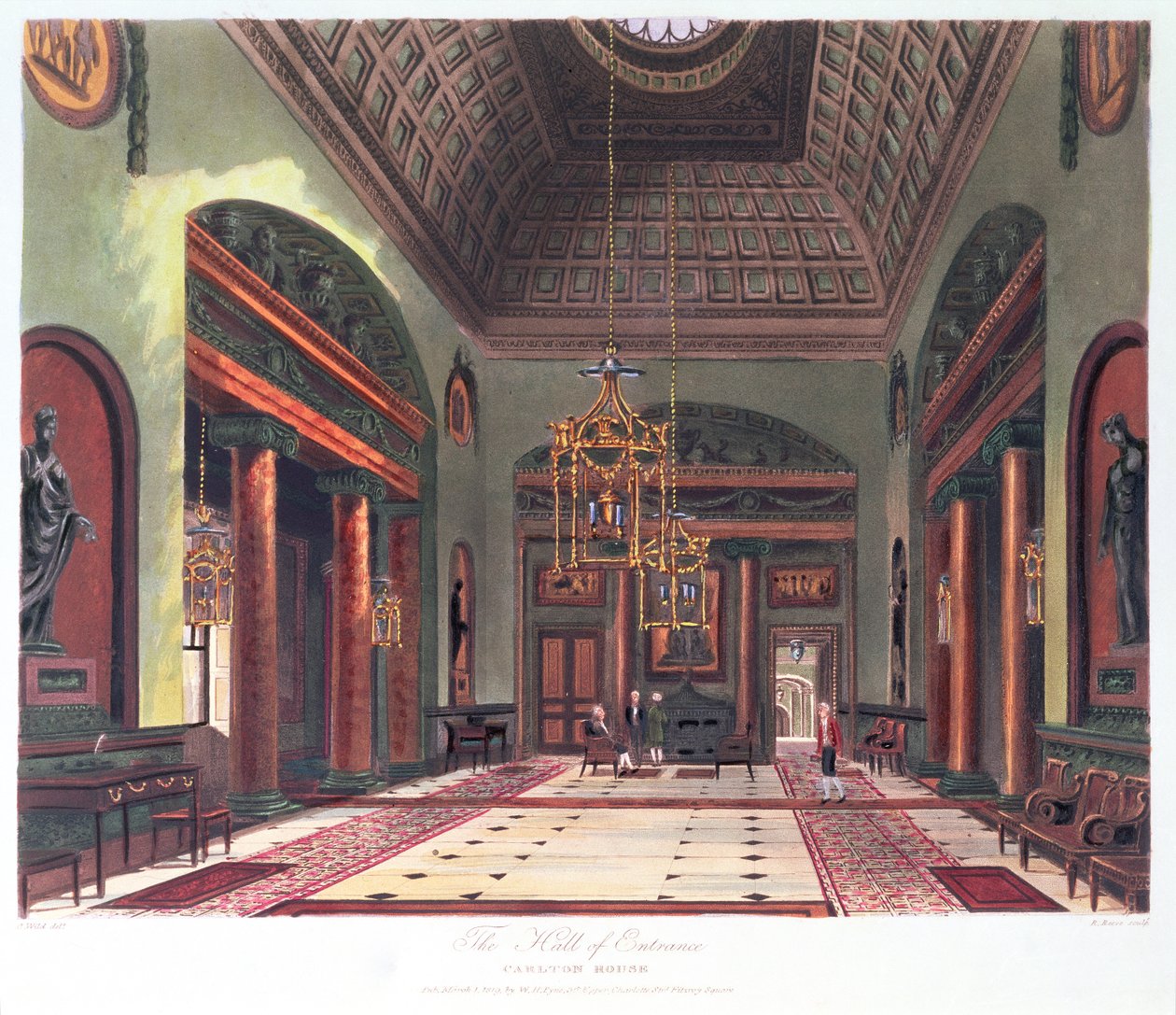 The Entrance Hall, Carlton House, metszett R. Reeve, pub. 1819, W.H.Pyne alkotó: Charles Wild