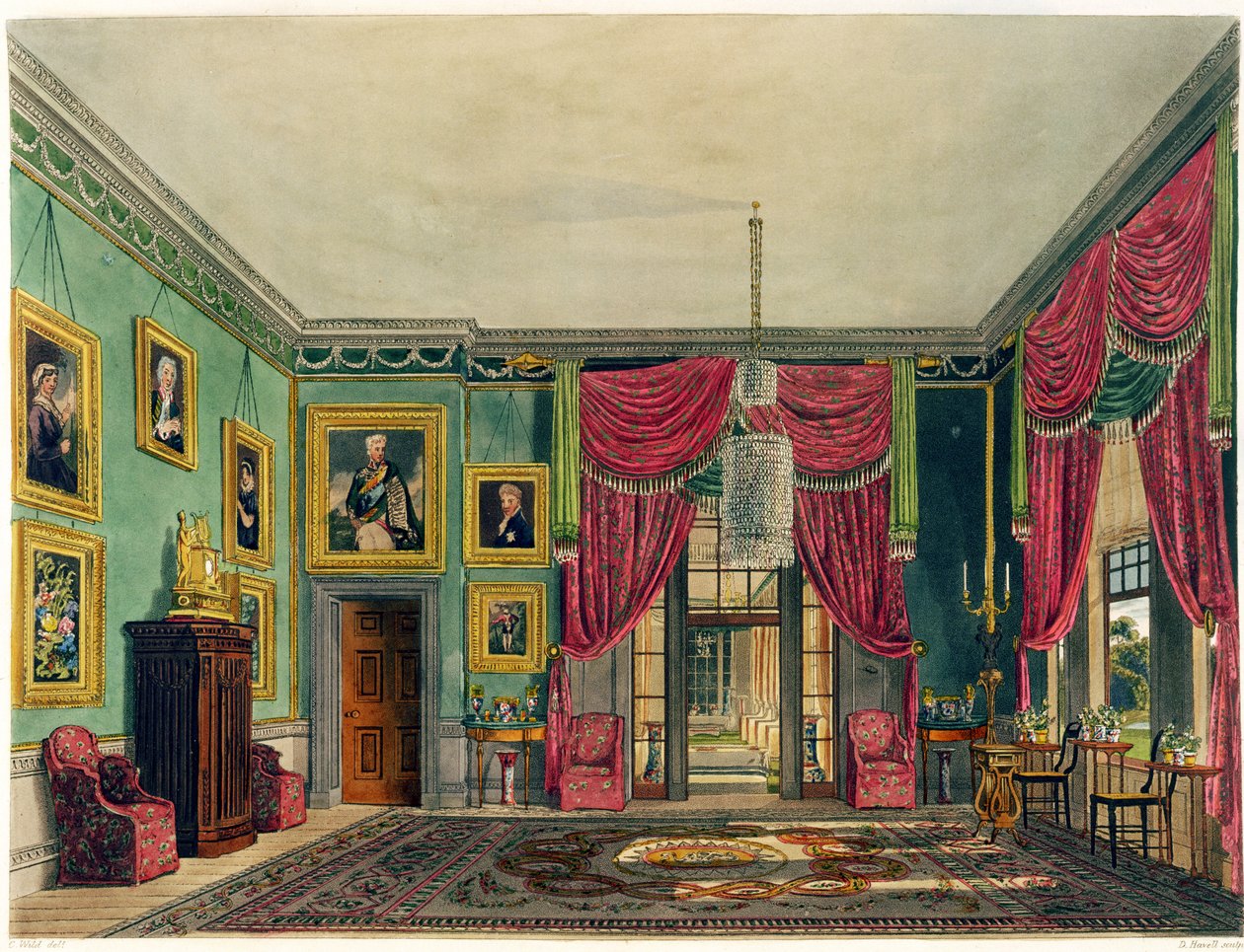 A Zöld pavilon, Frogmore House, „A királyi rezidenciák történetéből”, vésette Daniel Havell (1785-1826), William Henry Pyne (1769-1843), 1819 alkotó: Charles Wild