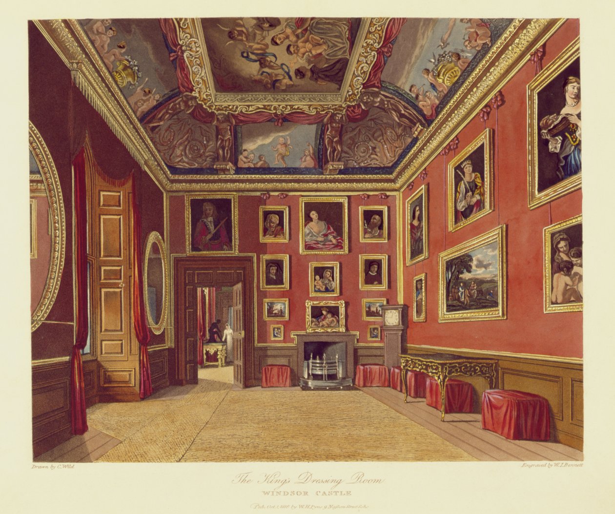 The Kings Dressing Room, Windsor Castle, Royal Residences, metszett W. J. Bennett, pub. William Henry Pyne (1769-1843), 1816 (akvatinta) alkotó: Charles Wild