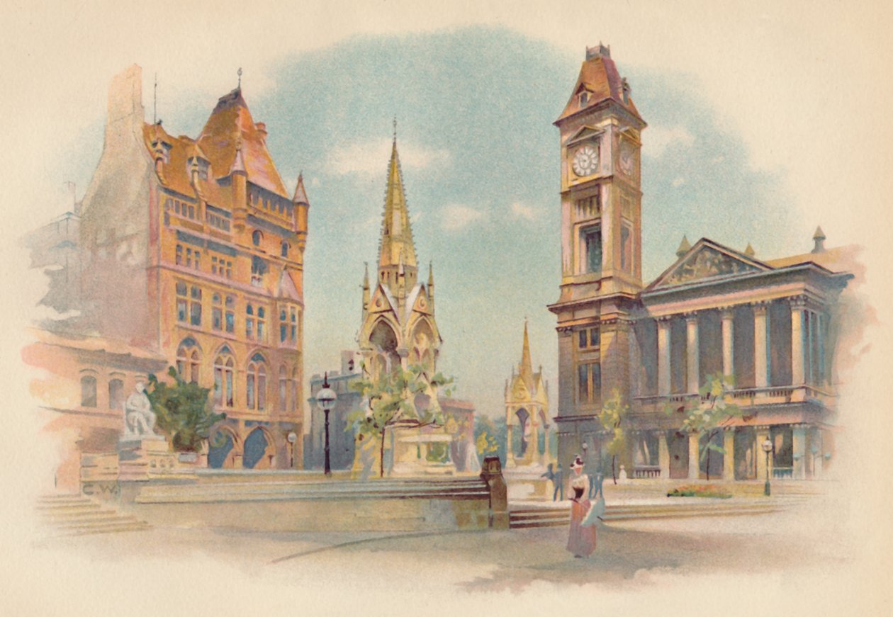 Chamberlain Square, Birmingham. Bemutatja a Lánygimnáziumot, c1890 alkotó: Charles Wilkinson