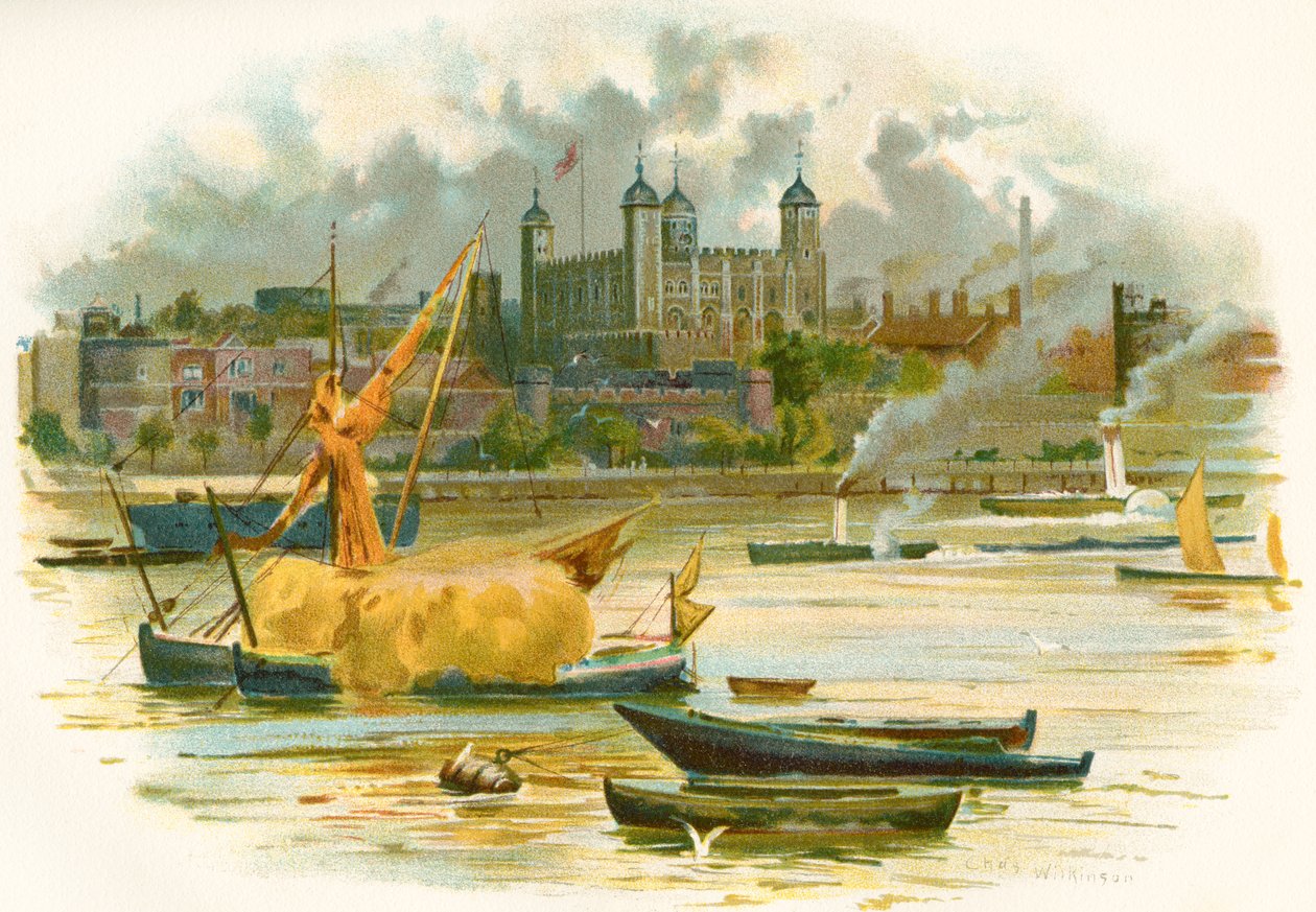 A londoni Tower a 19. században. Más néven Őfelsége királyi palotája és erődje, London, Anglia. A Cassell