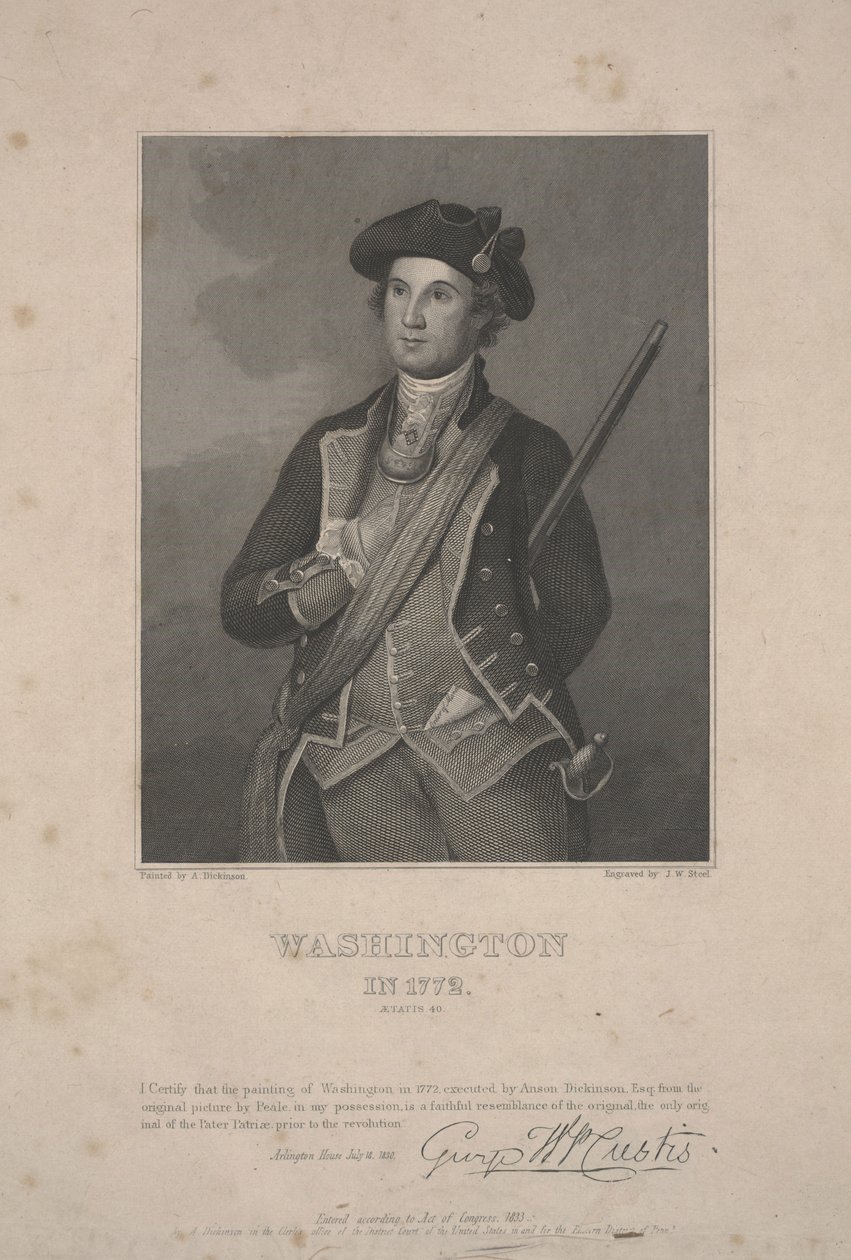 Washington 1772-ben, rajzolta Anson Dickinson 1833 körül (acélmetszet) alkotó: Charles Willson (after) Peale