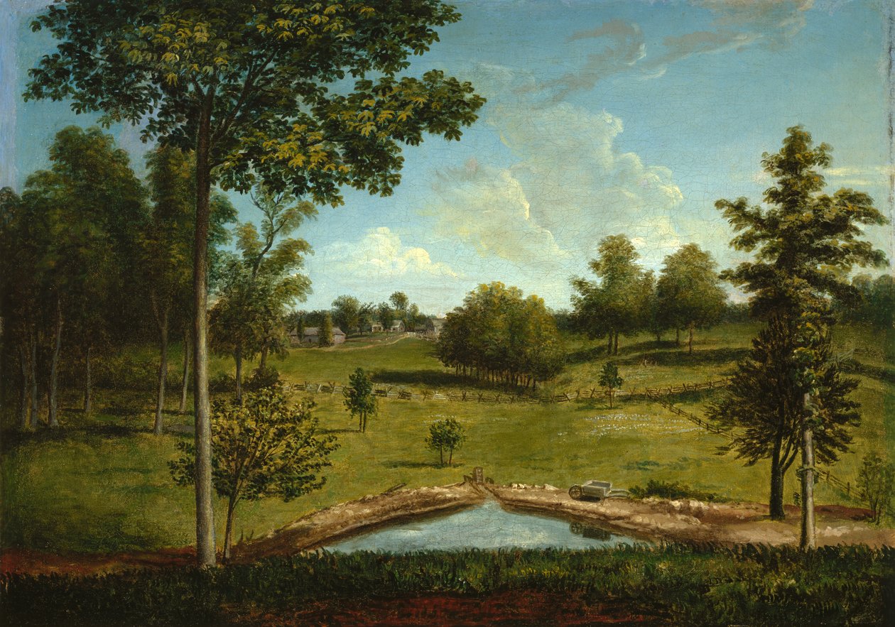 A Sellers Hall felé néző táj a malombankról, 1818 körül alkotó: Charles Willson Peale
