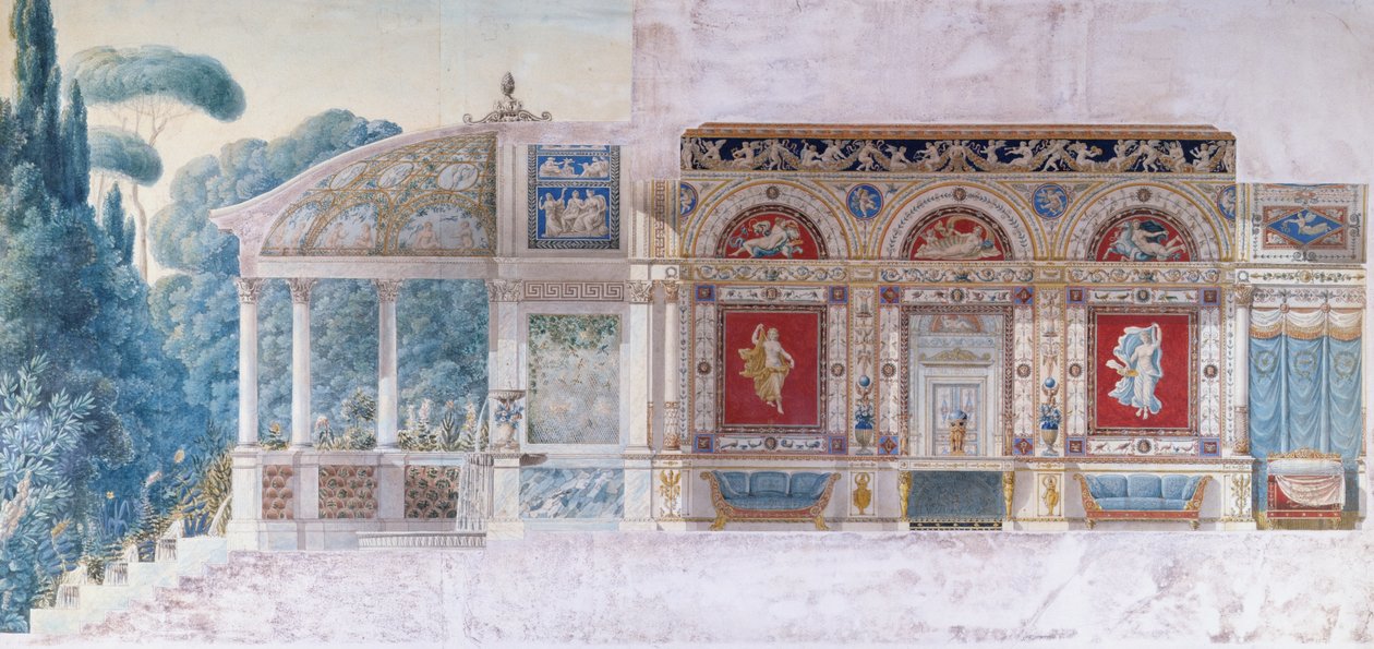 Tervezés egy Hotel Particulier számára a Champs Elysees-n Hortense de Beauharnais (1783-1837), Holland királynő számára (wc papíron) alkotó: Charles and Fontaine Percier