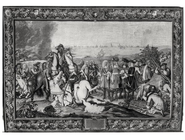 XIV. Lajos (1638-1715) Douai ostrománál, 1667. július, Gobelins Workshop alkotó: Charles attr. to Le Brun