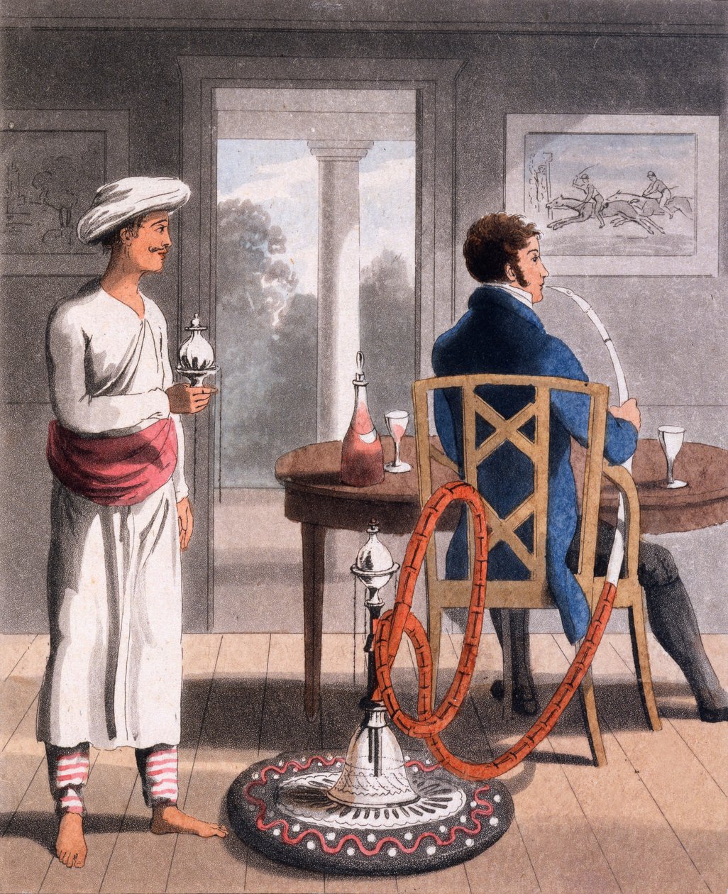 Egy úriember a vízipipa burdával, vagy pipahordozóval, 1813 alkotó: Charles d Oyly