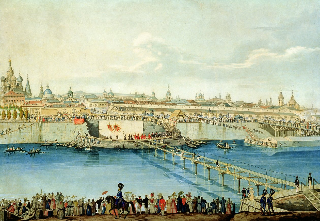 A Moszkvoretszkij híd lefektetése Moszkvában, 1830 alkotó: Charles de Hampeln