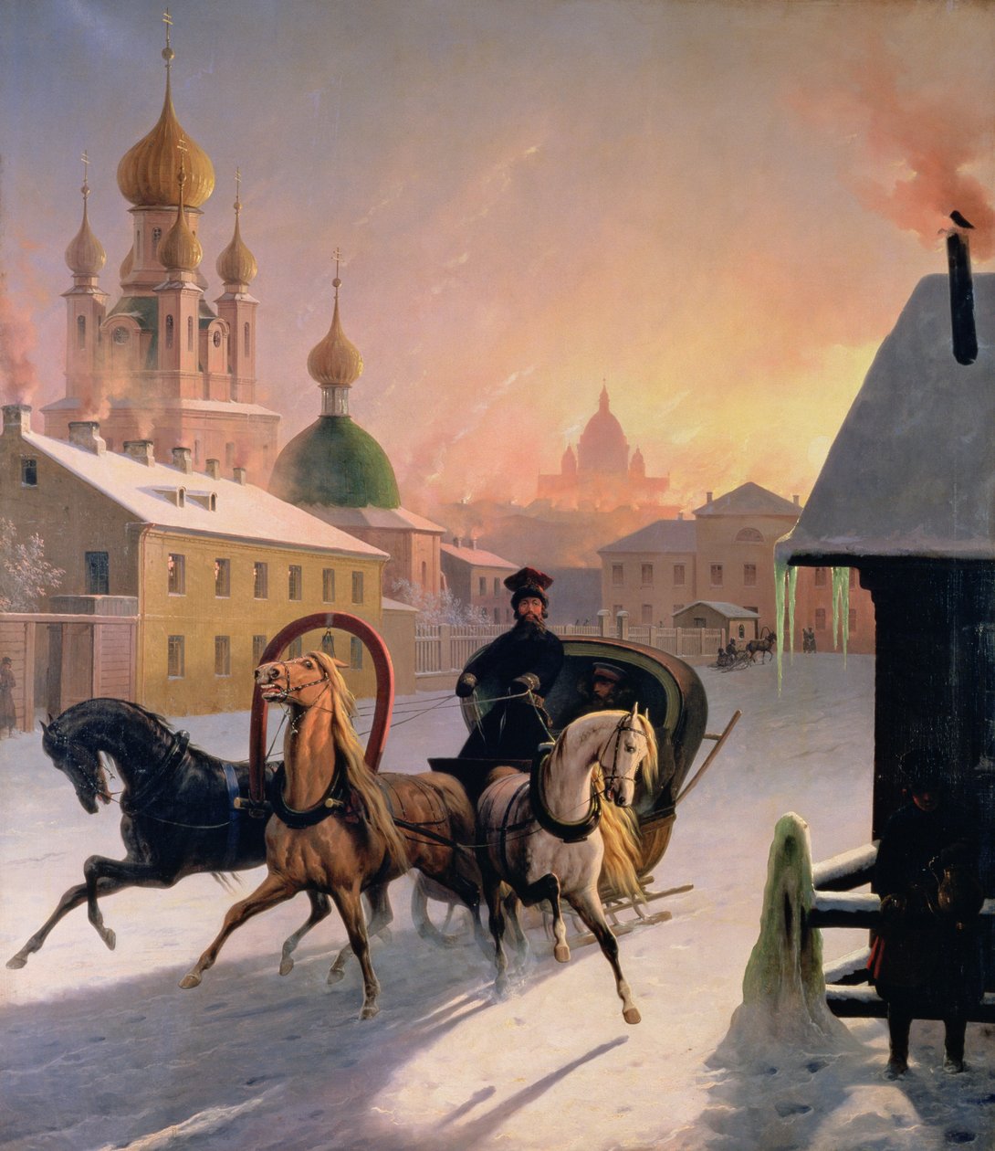 Trojka az utcán Szentpéterváron, 1850-es évek alkotó: Charles de Hampeln