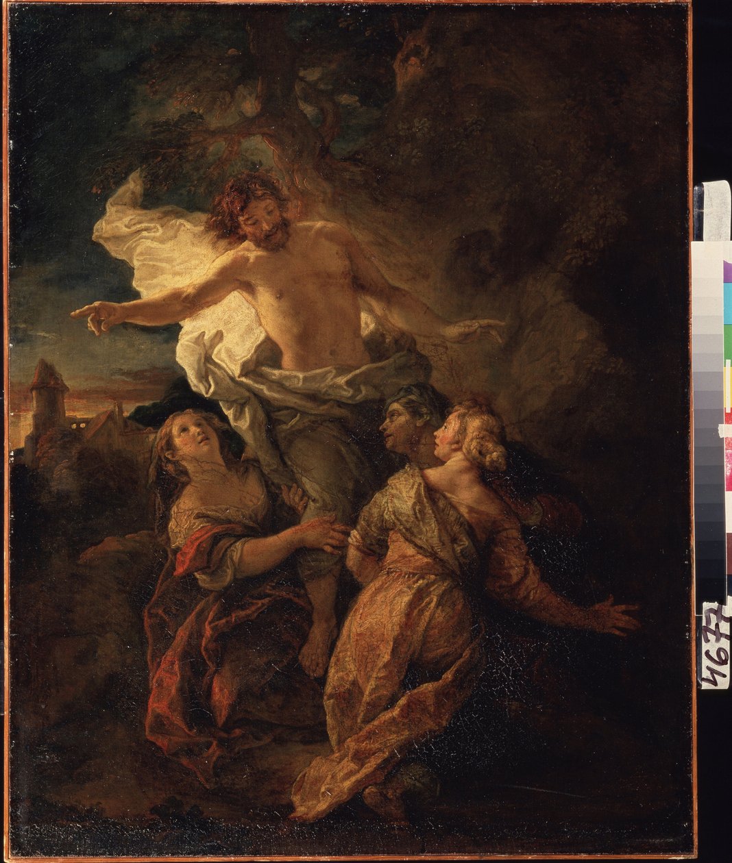 Krisztus és a szent asszonyok. (Krisztus és a szent asszonyok). Jézus Krisztus feltámad a három szűz előtt. Charles de La Fosse (1636-1716) festménye, 1680 eleje. Francia művészet barokk stílusban. Olajfestmény. Puskin Múzeum, Moszkva. alkotó: Charles de la Fosse
