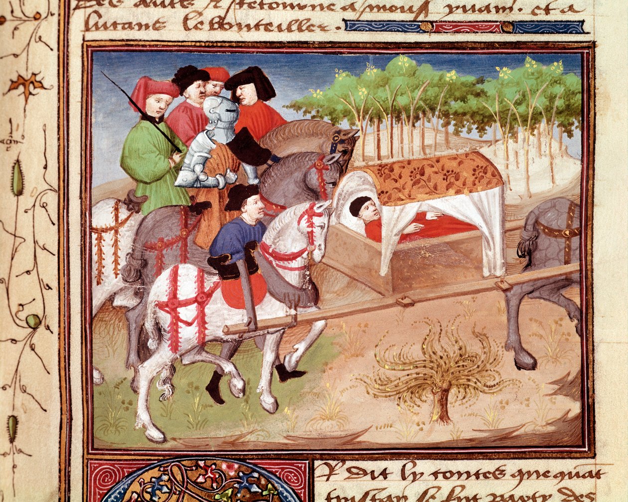 Lucan sebek Tristantól Miniatűr, Charles de Maine mester "" Romanesque du Chevalier Tristan" című könyvéből (Beroul változat) alkotó: Charles du Maine Master
