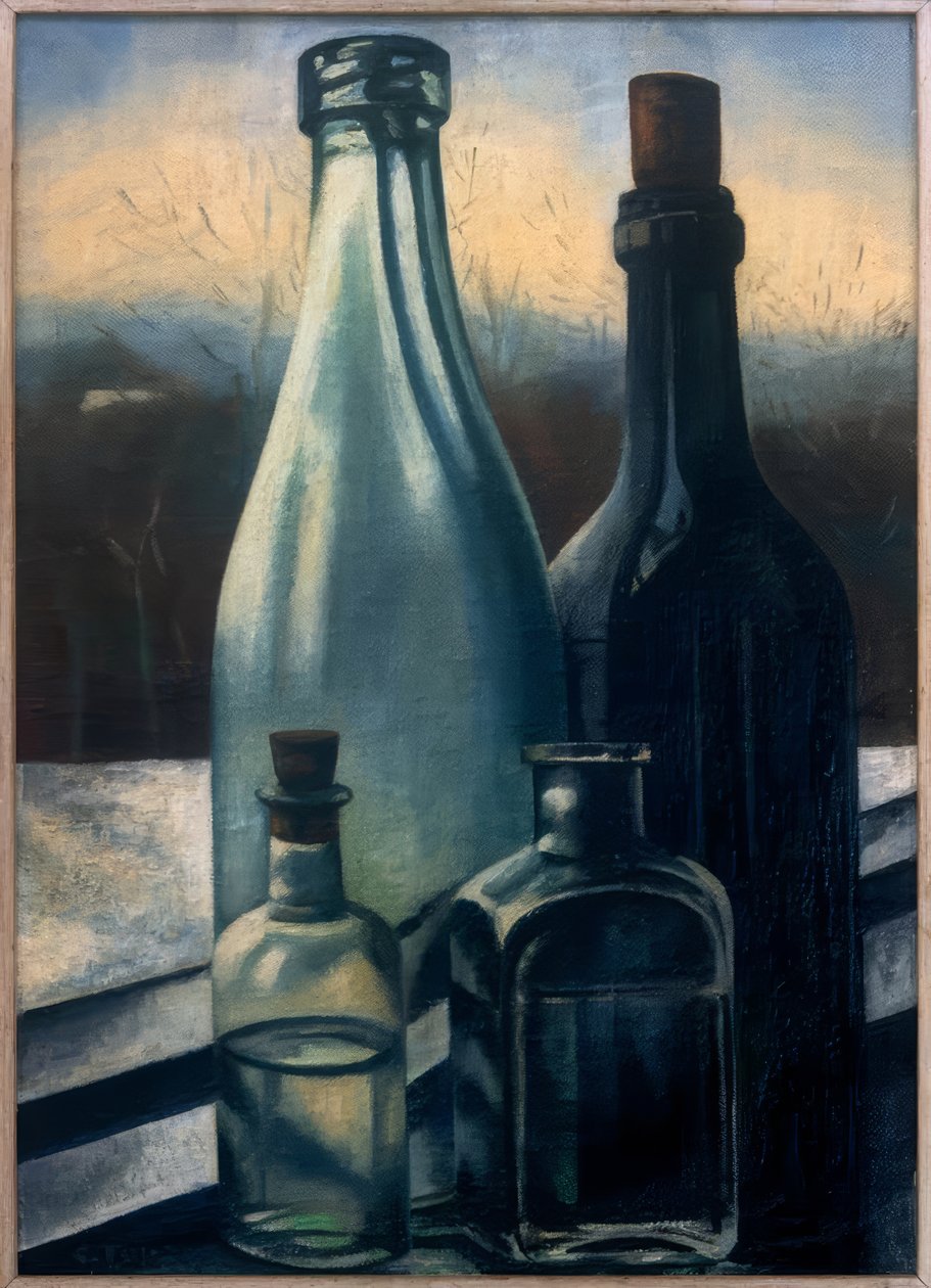 Palackok téli táj előtt alkotó: Charley Toorop