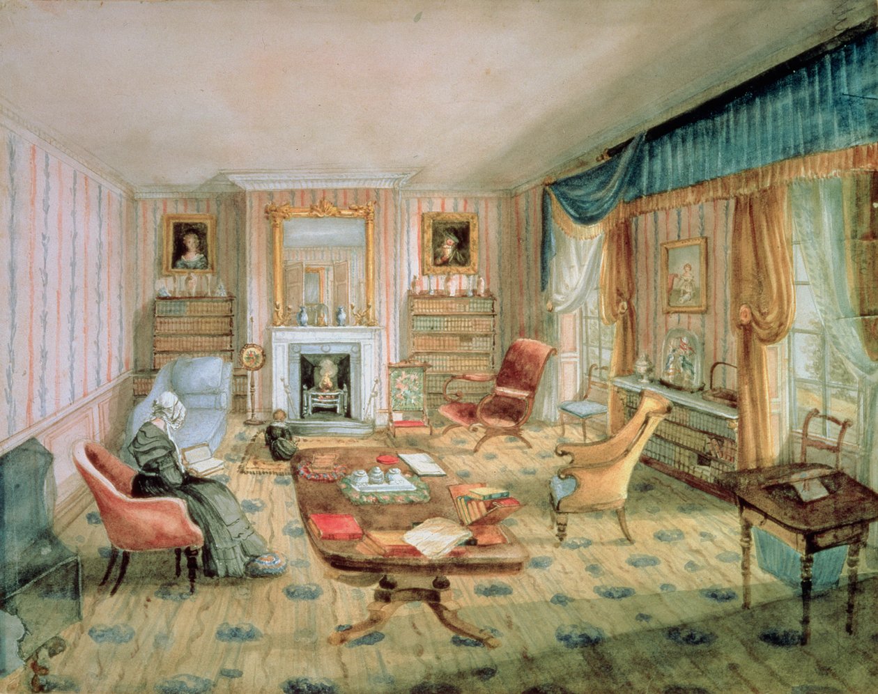 The Drawing Room, White Barnes, f.55 egy „Belső tér albumából”, 1843 alkotó: Charlotte Bosanquet