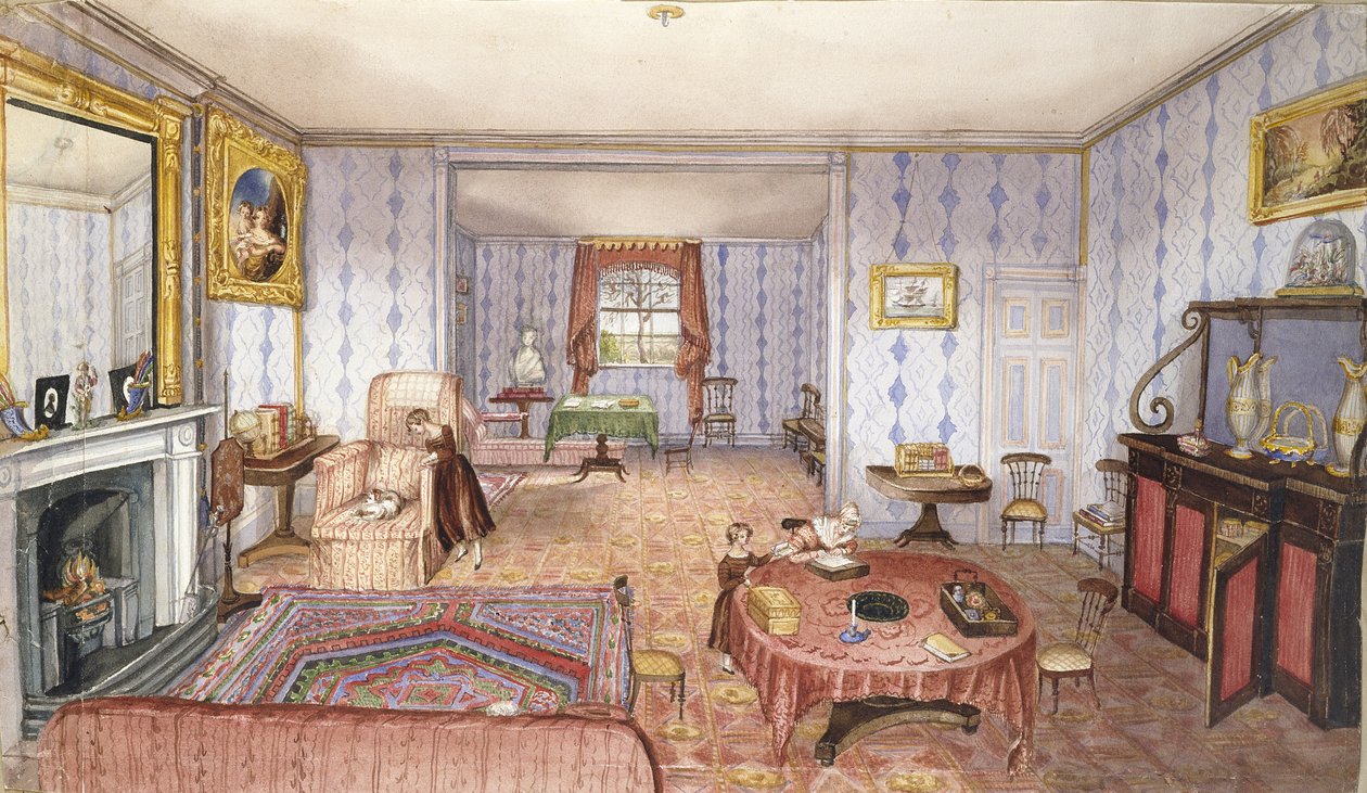 Drawing Room, Clay Hill, f12 az An Album of Interiors, 1843-ból alkotó: Charlotte Bosanquet