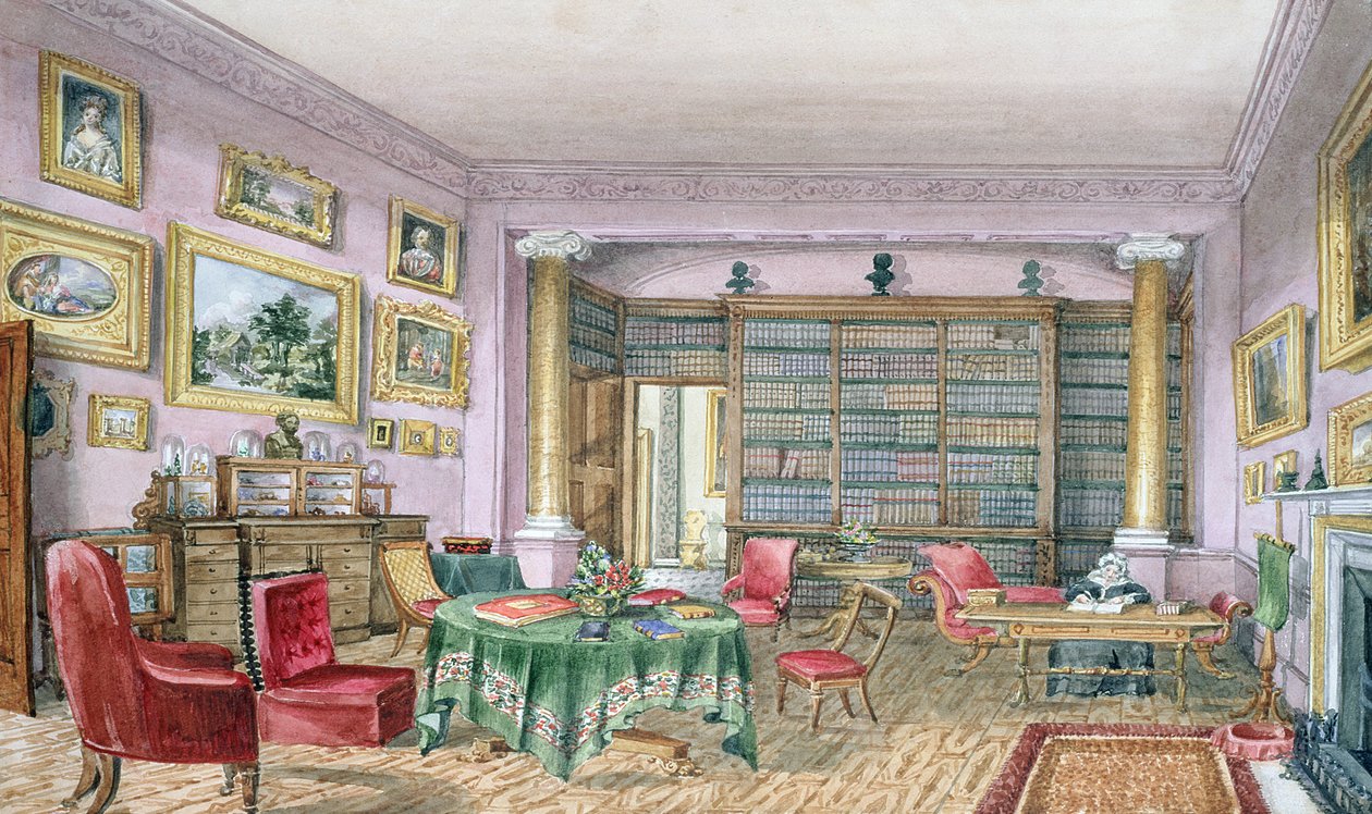 Könyvtár, Vinters, f.16 egy „Belső tér albumából”, 1843 alkotó: Charlotte Bosanquet