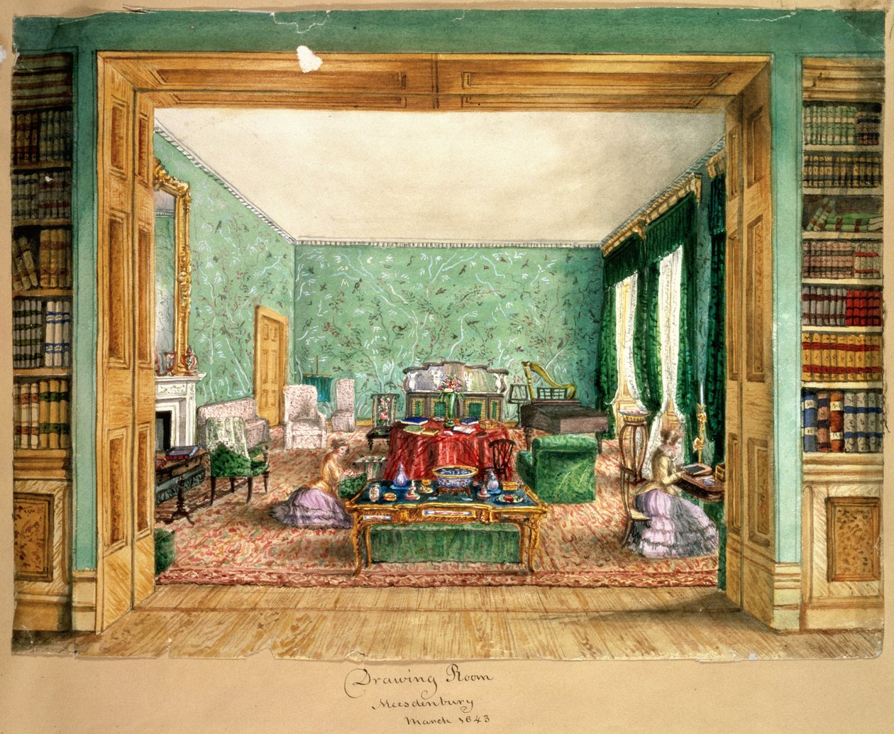 The Drawing Room at Meesdenbury, f13, An Album of Interiors, 1843 (wc papíron) alkotó: Charlotte Bosanquet