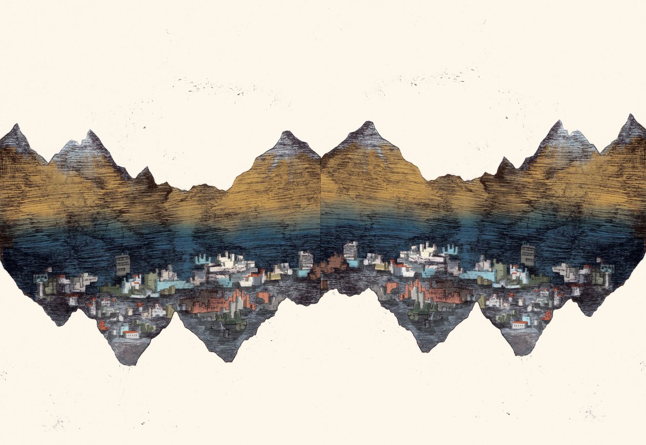 And the Mountains Echoed, 2013 (szárazpontos maratással és digitálisan) alkotó: Charlotte Orr
