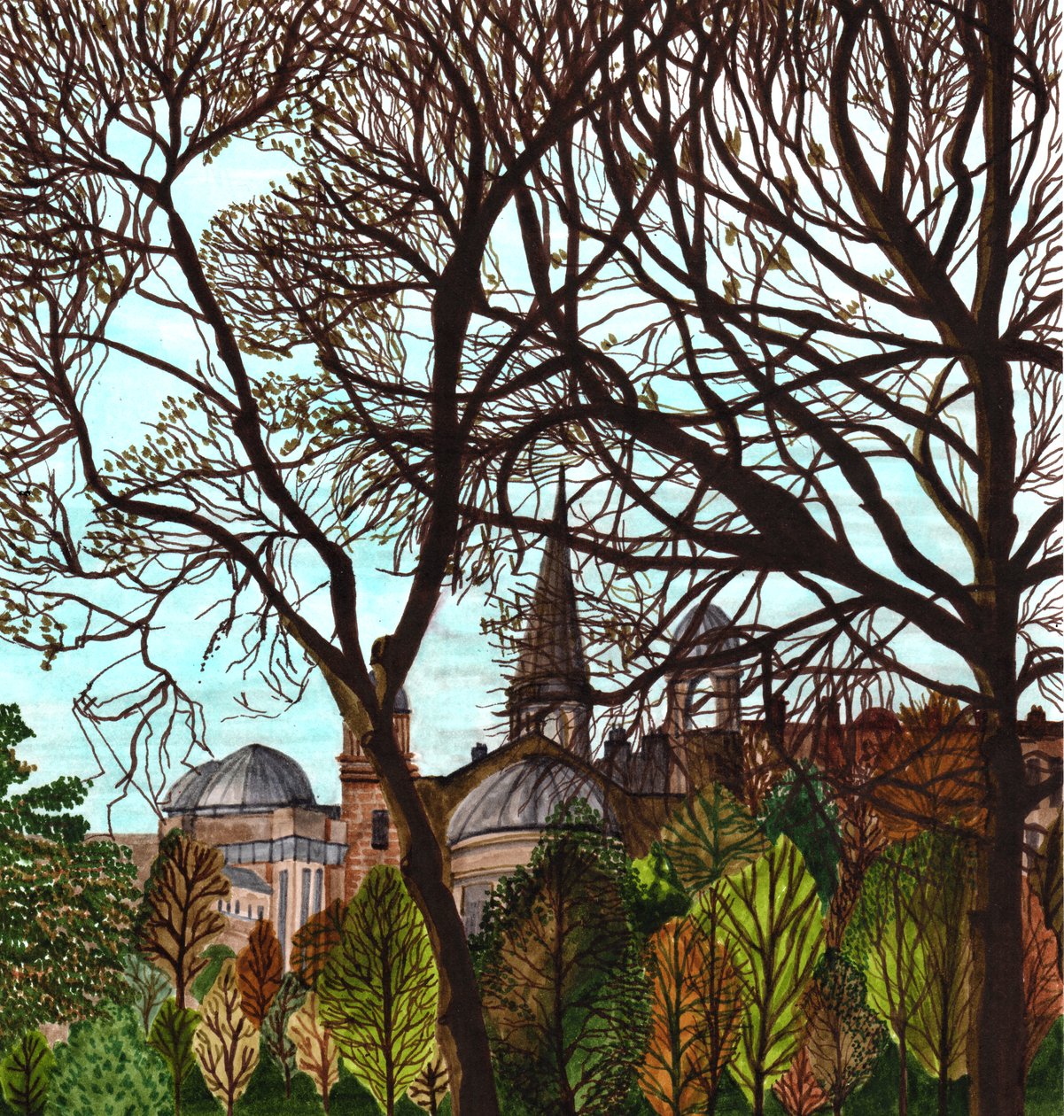 Edinburgh 2020 tavaszán (ecset toll papíron) alkotó: Charlotte Orr