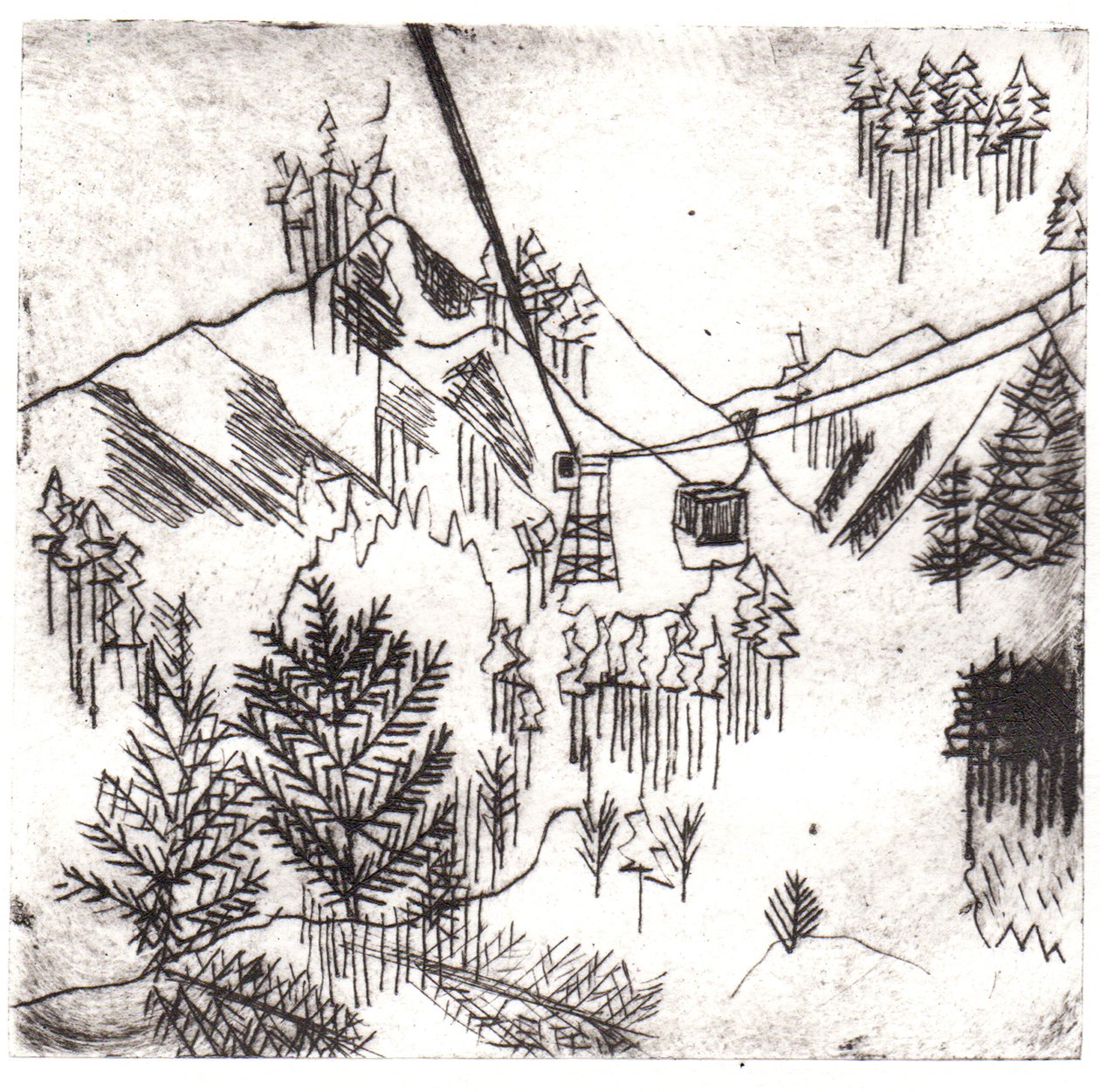 Mayrhofen-hegység, 2015 (szárazpontos maratás és digitális) alkotó: Charlotte Orr
