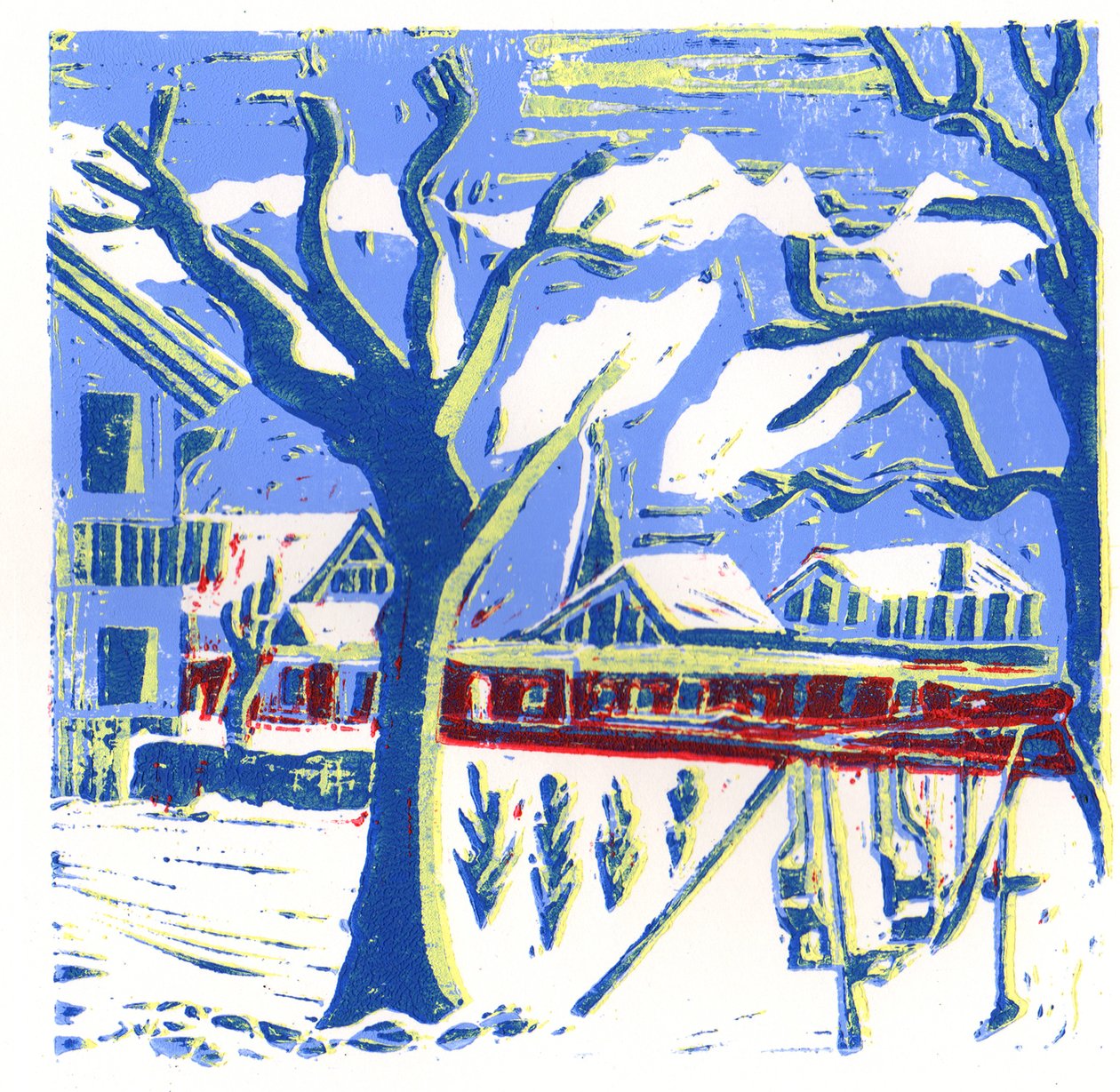 Mayrhofeni fák, 2015 (linoprint) alkotó: Charlotte Orr