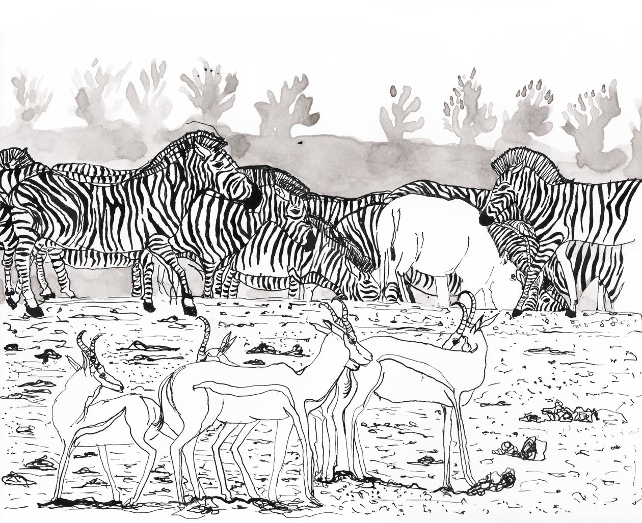 Safari 3, 2018 (tinta és akvarell) alkotó: Charlotte Orr