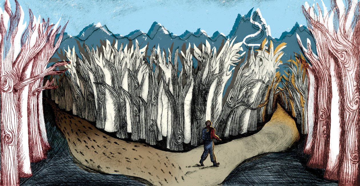 The Road Less Travelled, 2013 (szárazpontos maratás és digitális) alkotó: Charlotte Orr