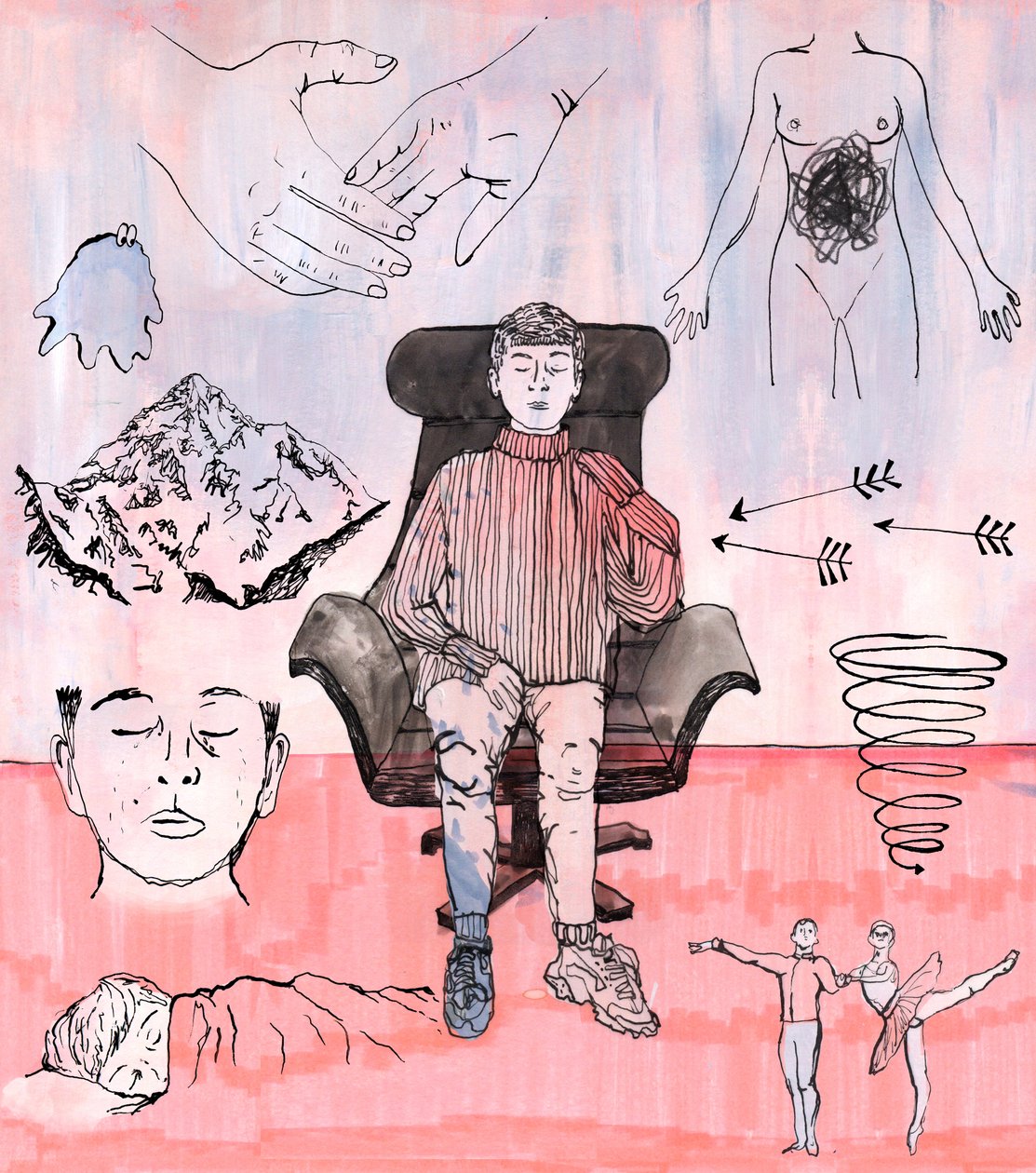 Terápia illusztráció, 2018 (tinta és akril) alkotó: Charlotte Orr