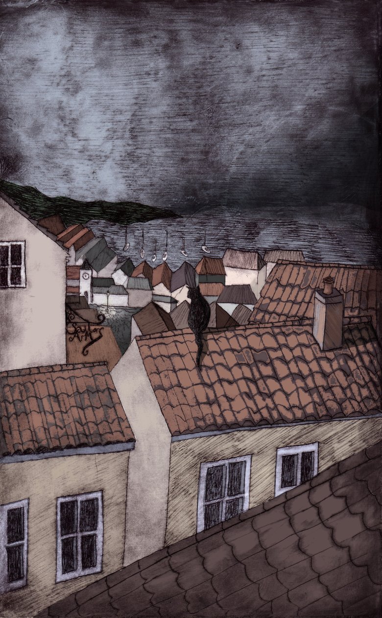Under Milk Wood, 2013 (szárazpontos maratással és digitálisan) alkotó: Charlotte Orr