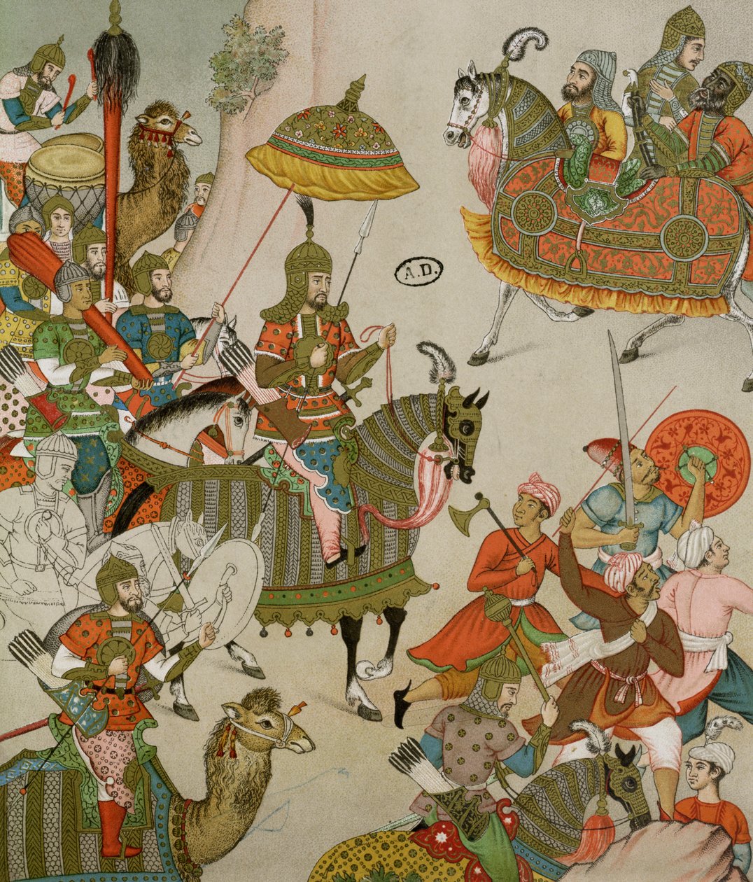 Babur császár (ur. 1526-1530) hadserege élén, egy tizenhatodik századi mogul miniatűr után alkotó: Charpentier