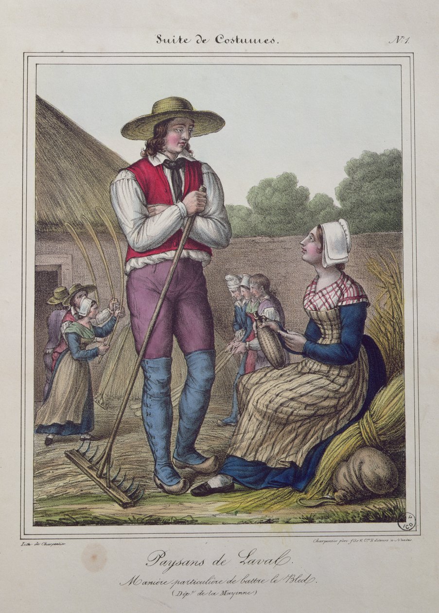 Kukoricacséplés a Laval régióban, 1845 körül alkotó: Charpentier