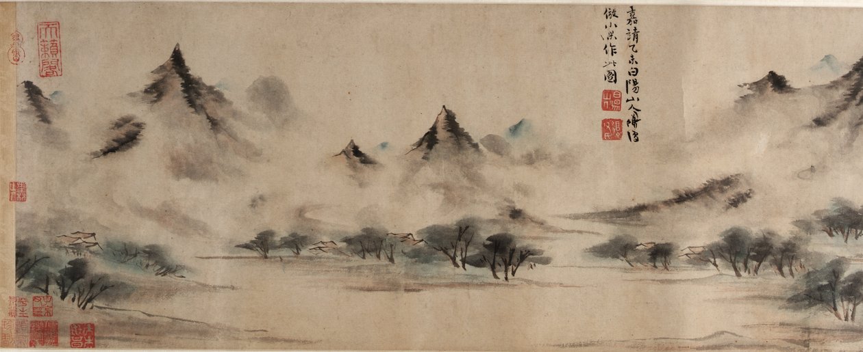Felhős hegyek, Mi Youren stílusában, Ming-dinasztia, 1535 (tinta és szín a papíron) alkotó: Chen Shun