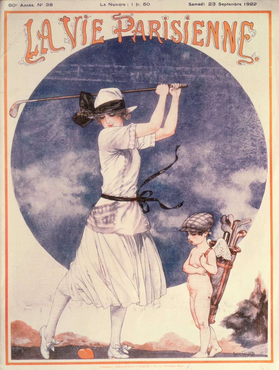 A La Vie Parisienne címlapja, golfozó nő alkotó: Cheri Herouard