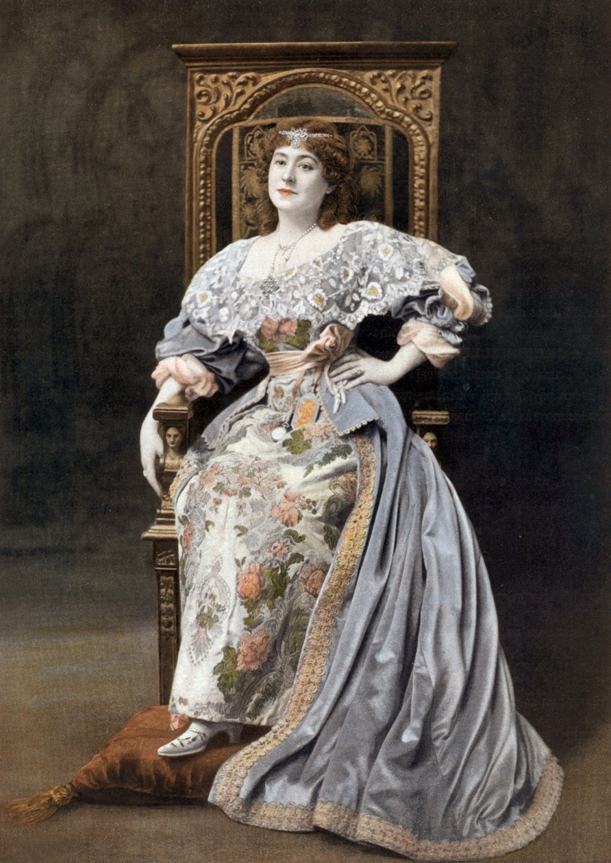 Julia Bartet francia komikus (1854-1941) Marion de Lorme szerepében a "Marion de Lorme" című darabban a párizsi Comedie Francaise-ban, Cheri Rousseau fotója a "Le Theatre" című francia lapból július 1. alkotó: Cheri Rousseau