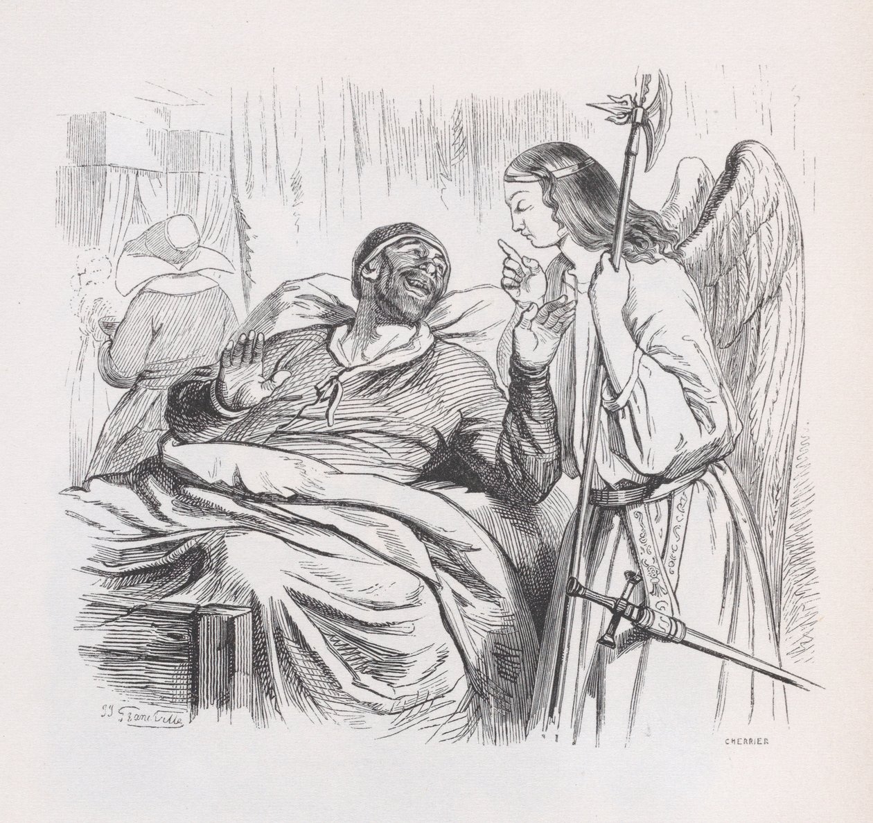 Az őrangyal a Béranger teljes műveiből, 1836. alkotó: Cherrier