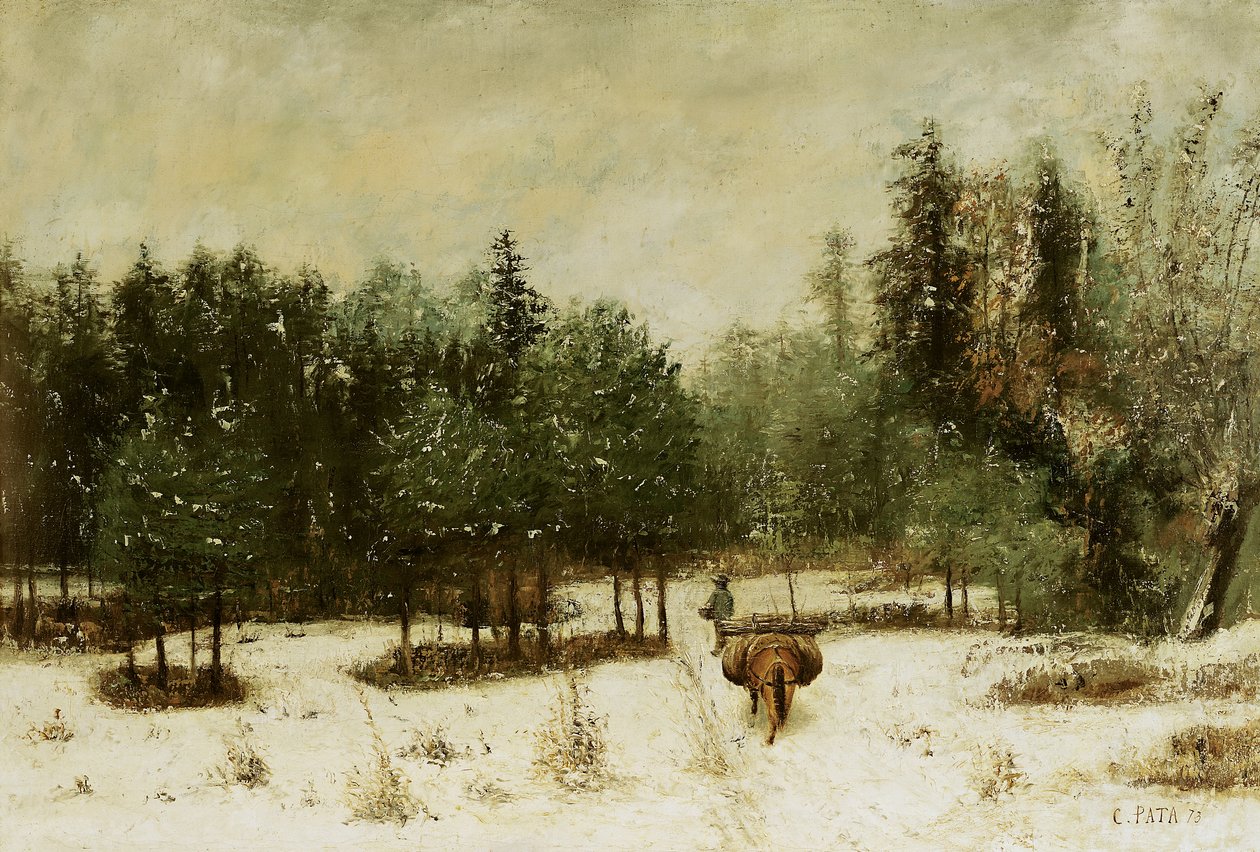Bejárat az erdőbe télen. Hóeffektus, 1873 alkotó: Cherubino Pata