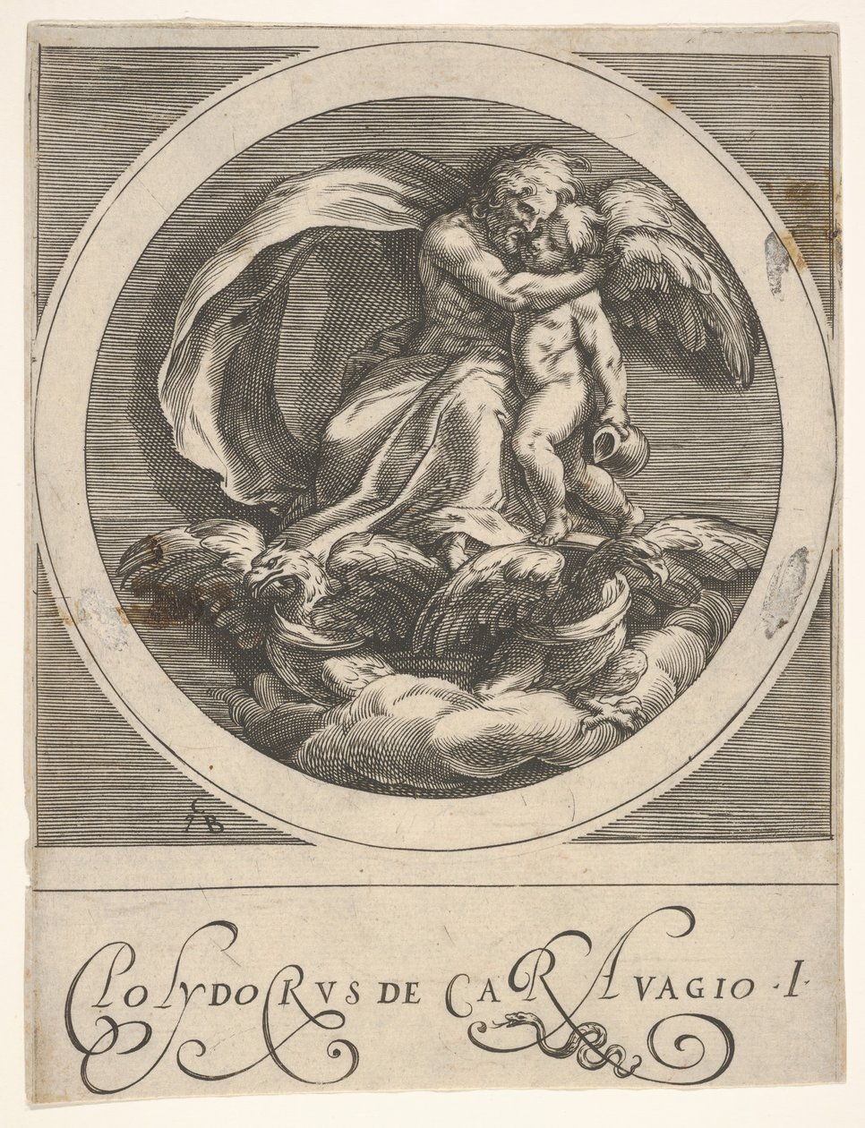 Jupiter, két sas fölött ülve Ámort ölelve, kerek kompozíció egy sorozatból..., kb. 1590. alkotó: Cherubino Alberti