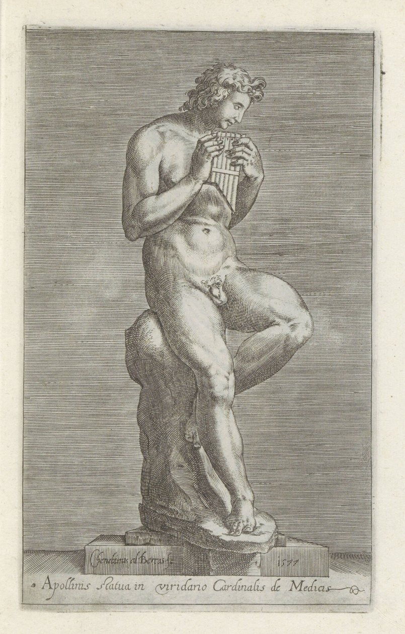 Apollo szobra Apollón szobra Medici bíboros zöldövezetében (cím a tárgyon) Antik szobrok Rómában (sorozat címe) Róma városának nyilvános helyeken látható ősi szobrainak ikonjai (sorozat címe) alkotó: Cherubino Alberti