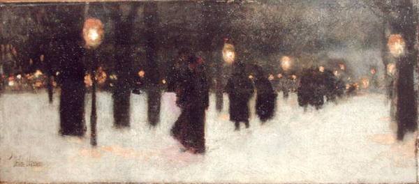 A közönségen túl egy téli estén, 1885-86 körül (olaj a panelen) alkotó: Childe Frederick Hassam
