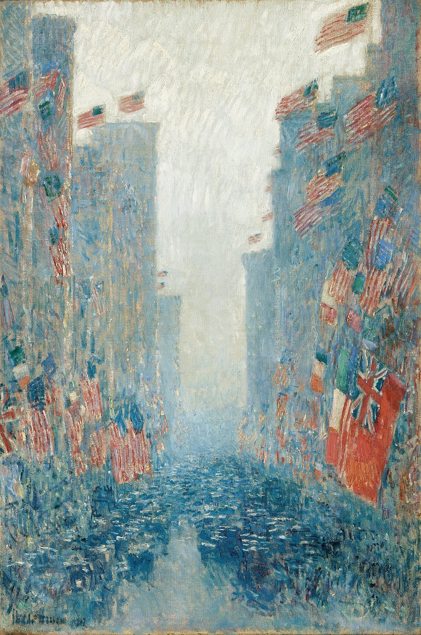 Zászlók, délután a sugárúton alkotó: Childe Frederick Hassam