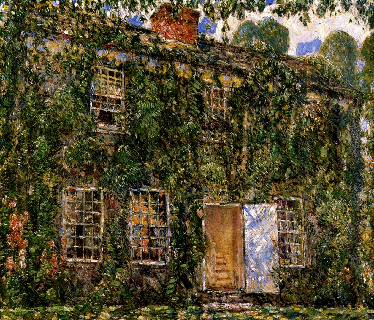 Home Cottage, East Hampton, 1916 körül (olaj, vászon) alkotó: Childe Frederick Hassam