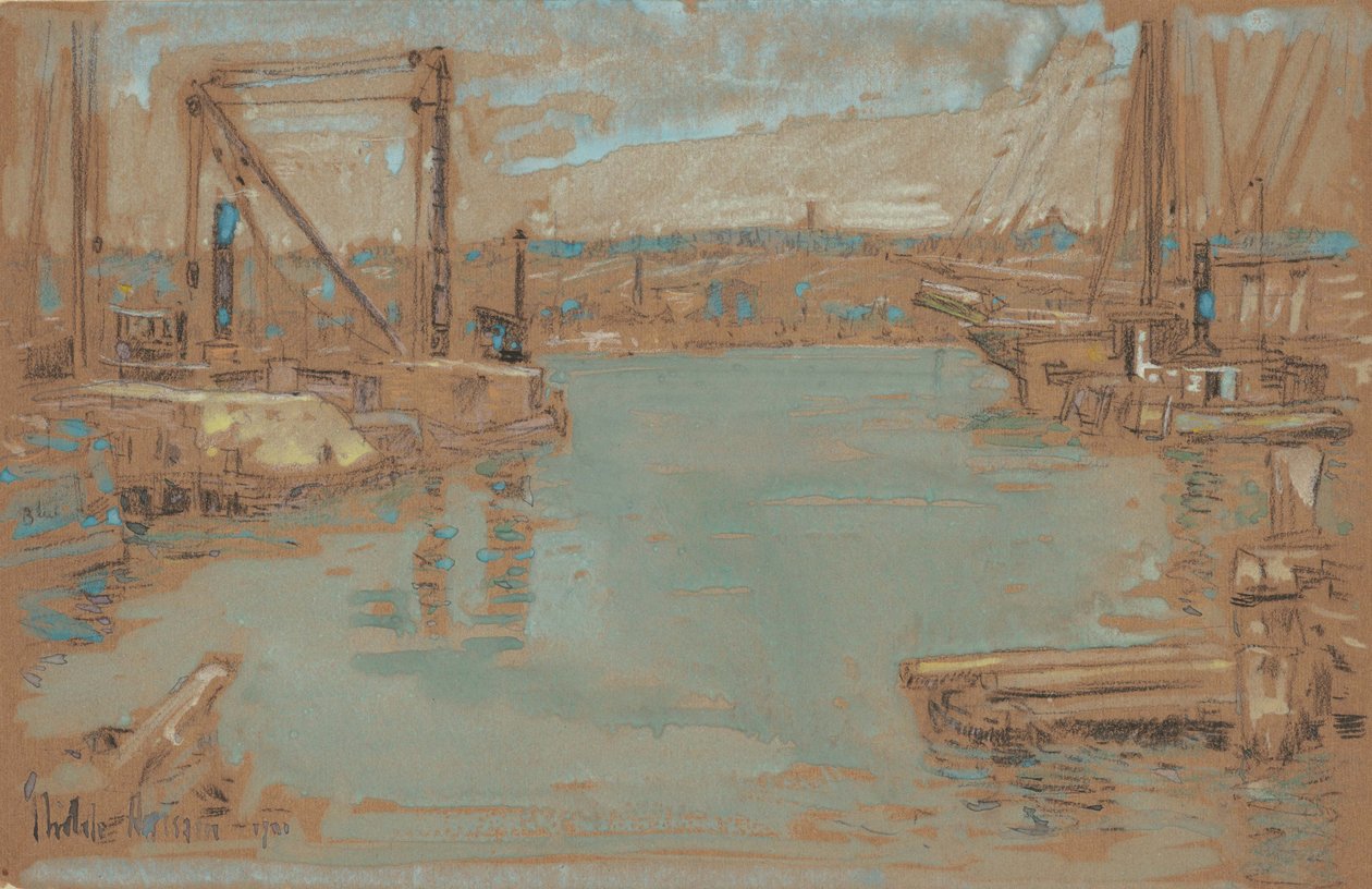 North River Dock, New York alkotó: Childe Frederick Hassam