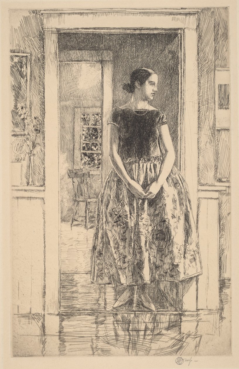 Lány modern ruhában alkotó: Childe Hassam