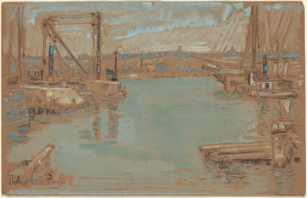 North River Dock, New York alkotó: Childe Hassam