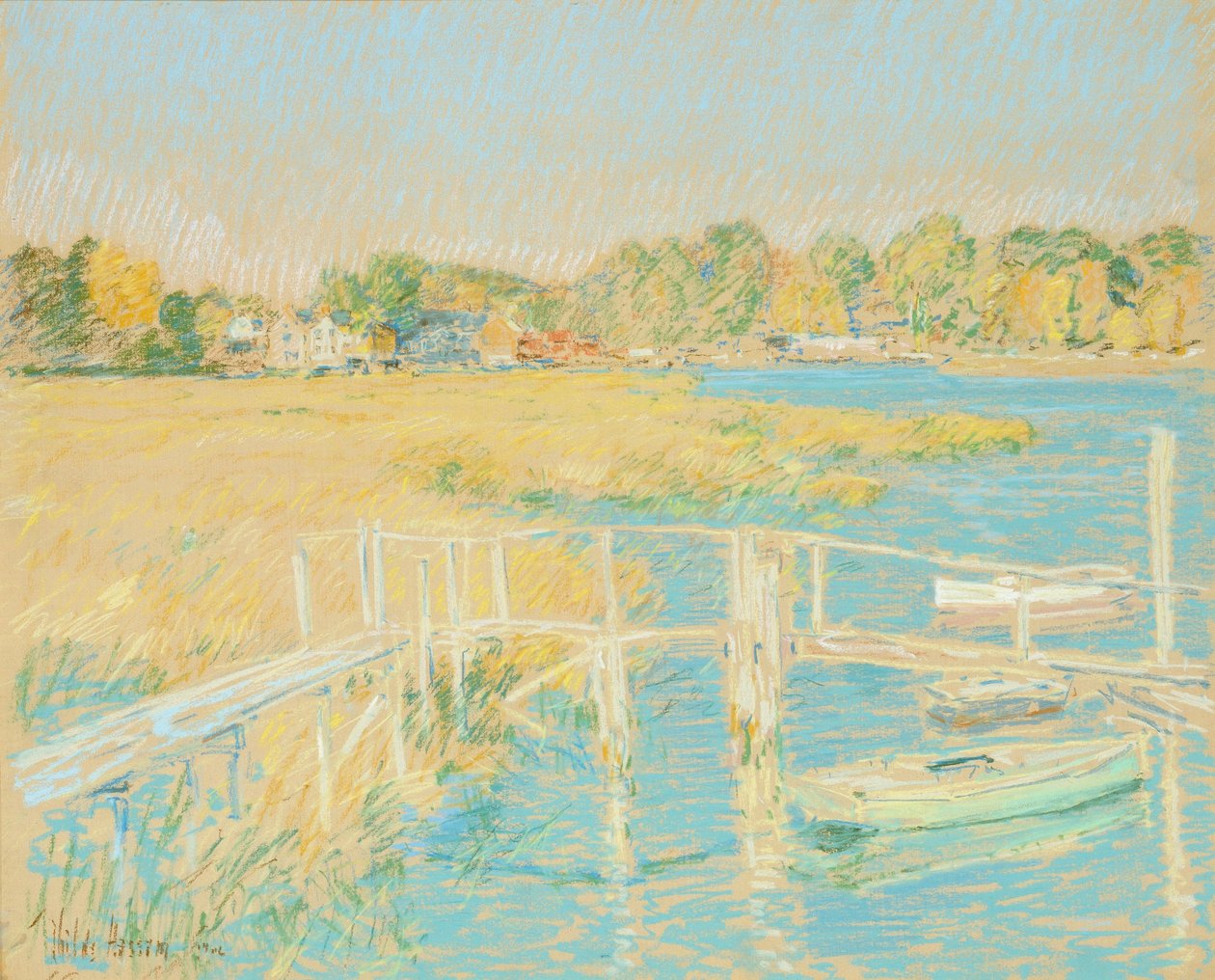 Fent a folyón, késő délután, október alkotó: Childe Hassam