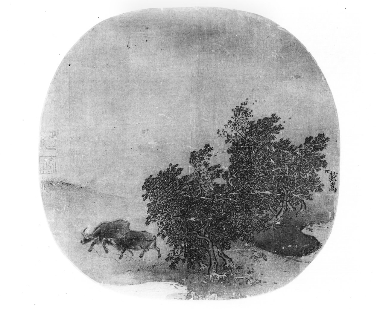 Táj vízibivalyokkal, Song-dinasztia (960-1279) (festett selyem) alkotó: Chinese School