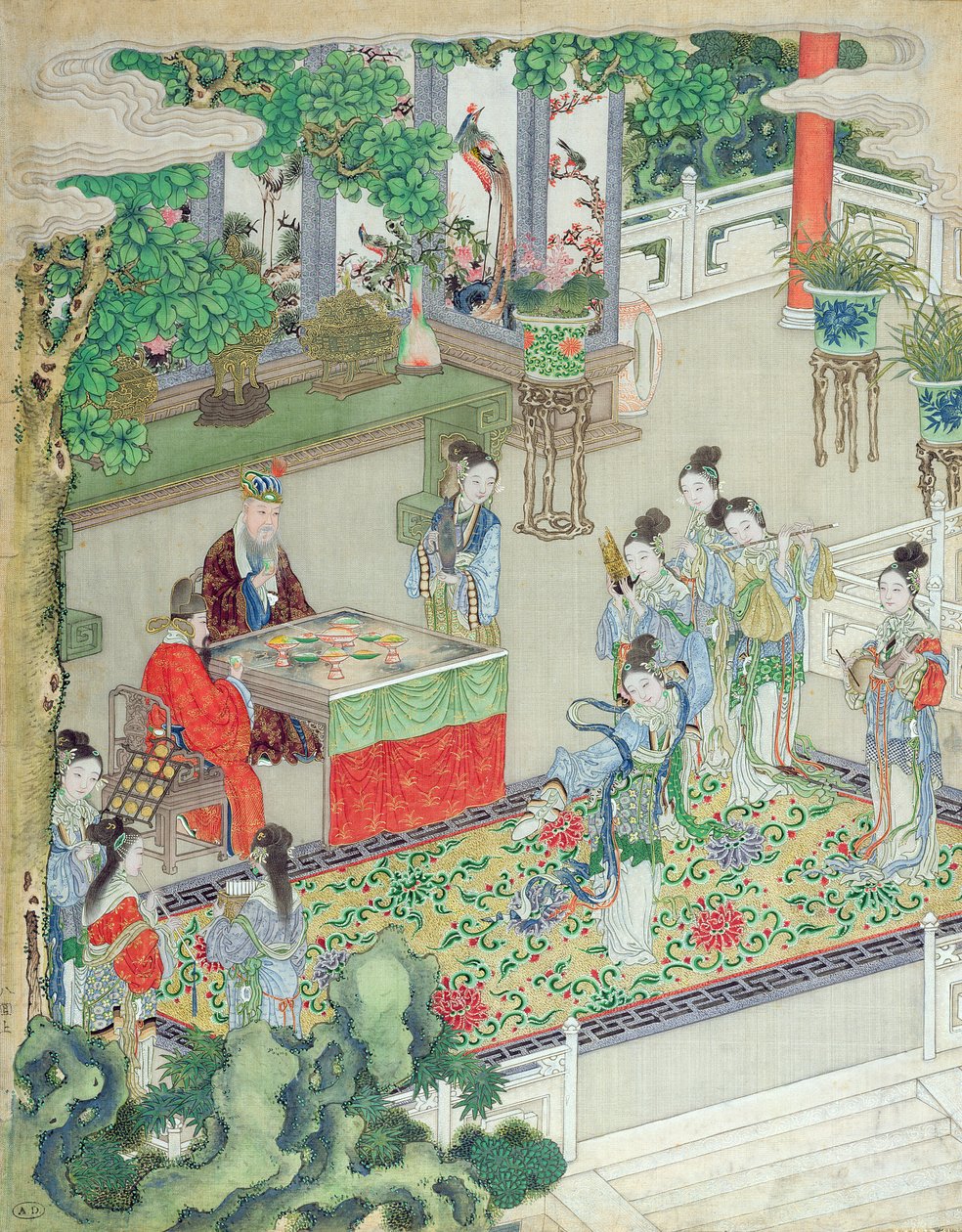 Egy kínai mandarin szórakozik (szín a selyemen) alkotó: Chinese School