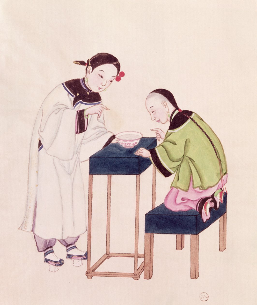 Egy lány szerencsét keres egy tál vízben (wc papíron) alkotó: Chinese School
