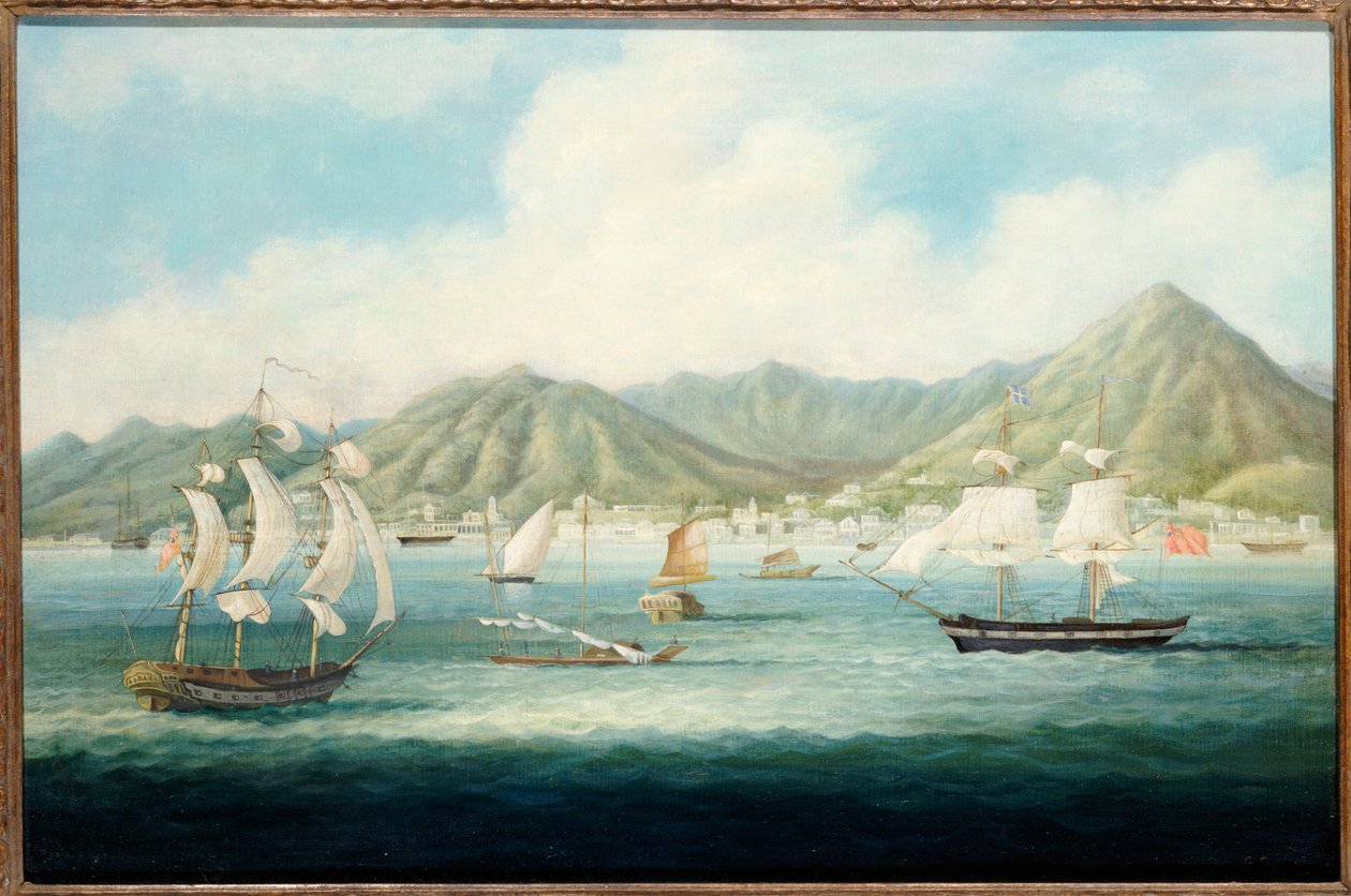 Victoria, Hong Kong kilátása brit hajókkal és más hajókkal, 1850 körül alkotó: Chinese School