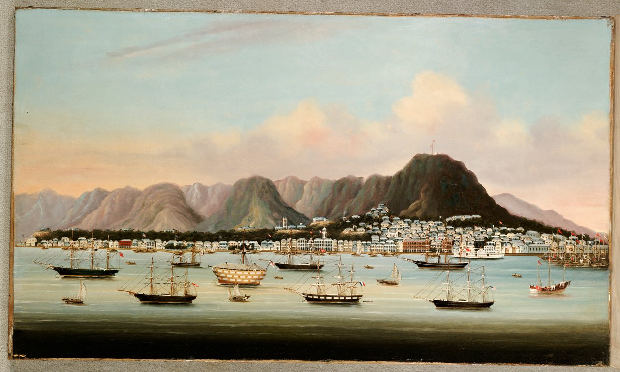 Victoria, Hong Kong, Hulk H.M.S Charlotte hercegnővel és amerikai, brit és francia hajózási lehetőséggel, 1862 körül alkotó: Chinese School
