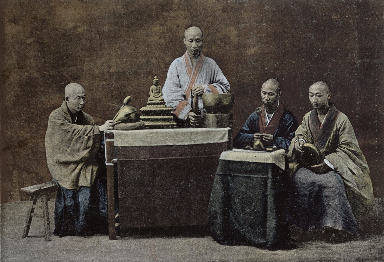 Egy csoport kínai bonz; metszette és nyomta Gilot; 1896 a kínai iskola által, (19. század) alkotó: Chinese School