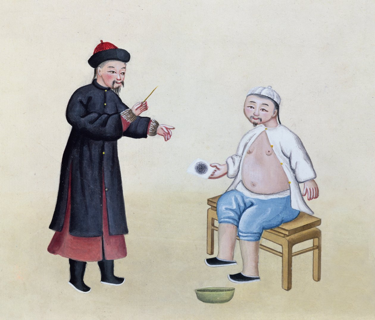 Egy akupunktúrás a páciensével, 1785 körül (wc papíron) alkotó: Chinese School
